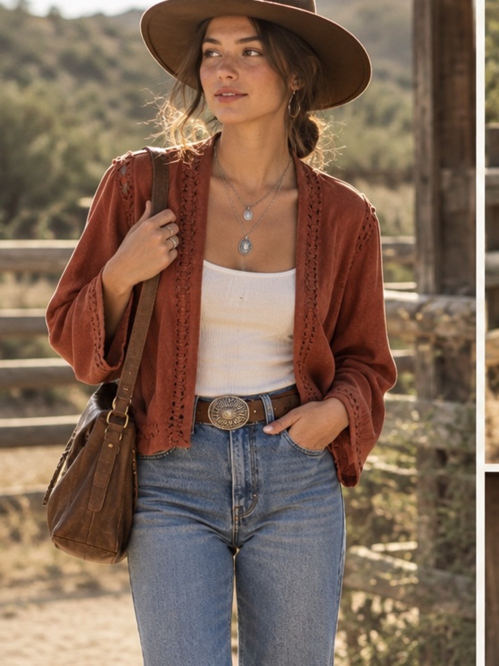Gianni Bini Burnt Orange Open-Front Cardigan with Whipstitch Trim Faux Suede